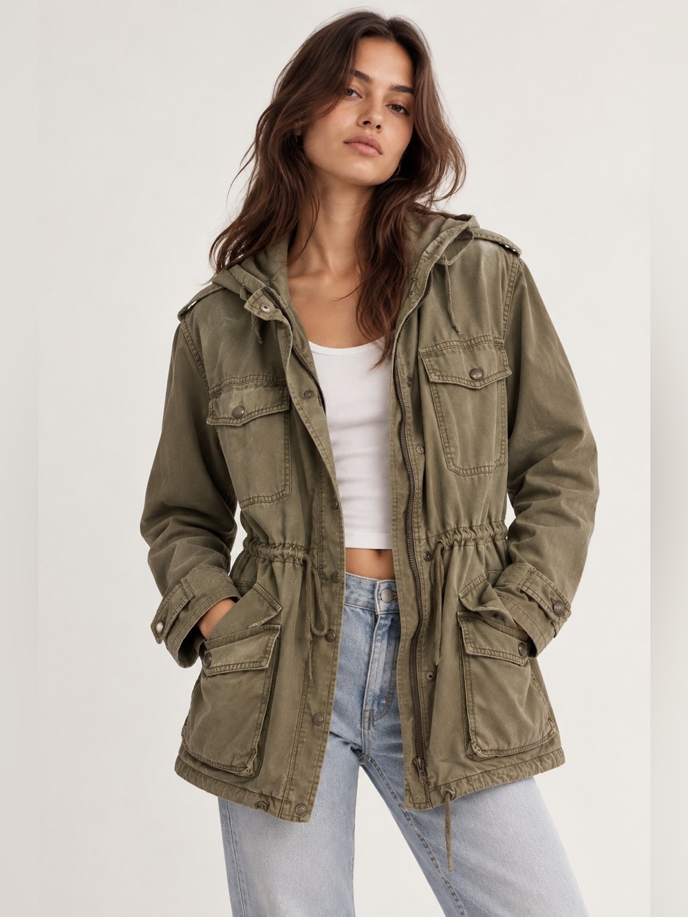 Talula Olive Green Hooded Utility Jacket Size M